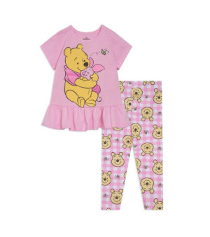 Disney, 10/11/2024 Toddler Girls Winnie the Pooh Peplum T-Shirt and Leggings Outfit Set