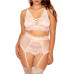 Clair Plus Size Elegant Floral Lace Bralette, Garter, and Panty 3pc Lingerie Set