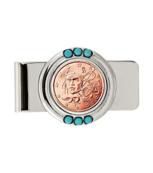 American Coin Treasures, Men's French 2 Euro Coin Turquoise Money Clip