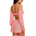 Women’s 2PC Babydoll Lingerie Set in Sheer Soft Mesh and Attached off the Shoulder Sleeves