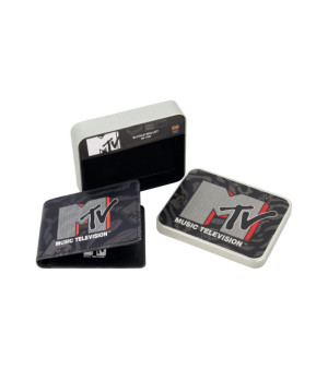 MTV, Men's LOGO Bifold Wallet, Slim Wallet with Decorative Tin for Men and Women