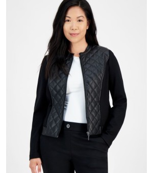 AK Anne Klein, Anne Klein Petite Quilted Faux-Leather Jacket