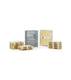 Bruder, 1/16 Logistics Set with Pallets, Warehouse and Trailer Bins, and Forklift Crates