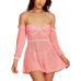 Women’s 2PC Babydoll Lingerie Set in Sheer Soft Mesh and Attached off the Shoulder Sleeves