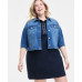 Plus Size 3/4-Sleeve Denim Jacket