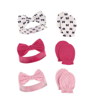 Hudson Baby, Baby Girls Hudson Cotton Headband and Scratch Mitten 6pc Set, Unicorn, 0-6 Months