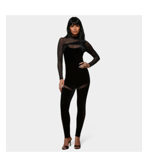 Bebe, Women's Bebe X Ciara Combo Velour And Mesh Catsuit