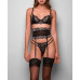 iCollection Women's Demi 3 Piece Lace Garter, Bralette and Panty Set