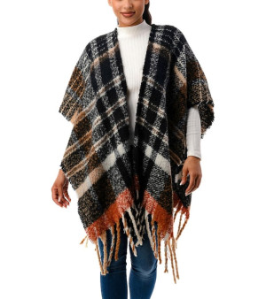Marcus Adler, Women's Plaid Cape Sweater with Fringe Detail