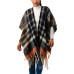 Women's Plaid Cape Sweater with Fringe Detail