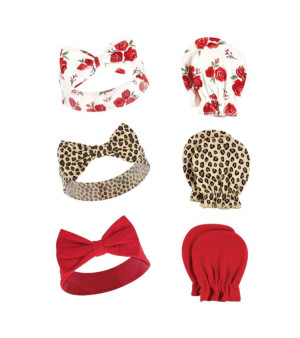 Hudson Baby, Baby Girls Hudson Cotton Headband and Scratch Mitten Set, Rose Leopard, 0-6 Months