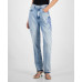 Women's Flower-Trim High Rise Tapered-Leg Mom Jeans