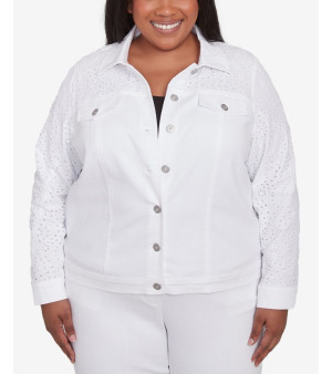 Alfred Dunner, Plus Size Crystal Springs Eyelet Denim Long Sleeve Jacket