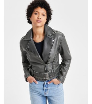 Jou Jou, Juniors' Distressed Asymmetric Moto Jacket