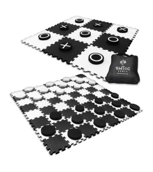 SWOOC, - 2-in-1 Giant Checkers & Tic Tac Toe Game | 4ft x 4ft | High Density EVA Foam Mat and Pieces w/ Bag | Jumbo Checkerboard