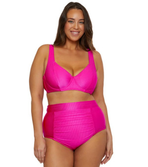 Becca ETC, Becca ETC Plus Size Rib Underwire Bikini Top & Shirred High-Waist Bikini Bottoms