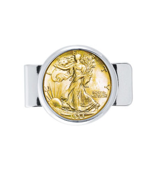 American Coin Treasures, Men's Coin Money Clip with Silver Walking Liberty Half Dollar Layered In Pure Gold
