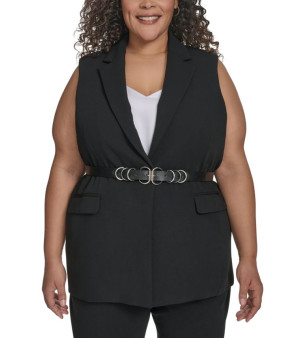 DKNY, Plus Size Belted Notched-Collar Crepe Vest