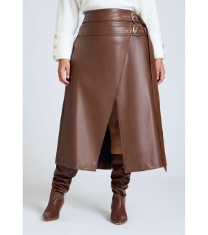 ELOQUII, Plus Size Double Belt Wrap Faux Leather Skirt