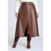 Plus Size Double Belt Wrap Faux Leather Skirt