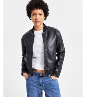 Jou Jou, Juniors' Distressed Faux-Leather Bomber Jacket