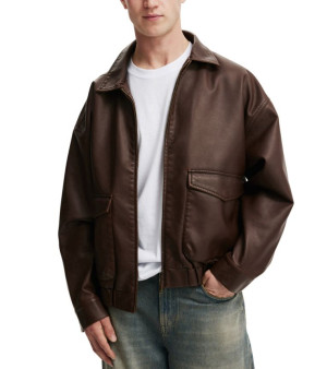COTTON ON, Men's Artificial Leather Bomber Jacket