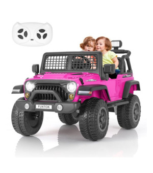 Funtok, 12V 7AH 2-Seater Pink Ride-On Car for Kids with Remote Control, Electric Truck with Music, LED Lights & Safety Features, Ages 3-8 years