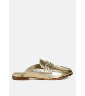 Rag & Co, Adam Lane Stud Detail Metallic Pleather Mules
