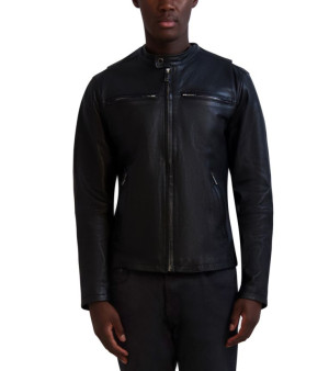 Karl Lagerfeld, Men's Band-Collar Distressed Leather Jacket