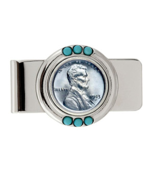 American Coin Treasures, Men's 1943 Lincoln Steel Penny Turquoise Coin Money Clip
