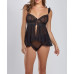 Women's Jasmine 2 Piece Soft Cup Mesh Babydoll with Lace Trim Lingerie Set