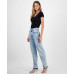 Women's Flower-Trim High Rise Tapered-Leg Mom Jeans