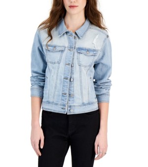 Tinseltown, Juniors' Long-Sleeve Denim Trucker Jacket