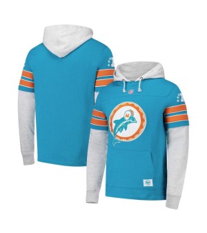 '47 Men's Aqua Miami Dolphins Throwback Double Header Blitz Cornerback Pullover Hoodie