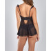 Women's Jasmine 2 Piece Soft Cup Mesh Babydoll with Lace Trim Lingerie Set
