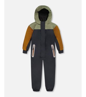 Deux par Deux, Toddler Boys Colorblock Mid-Season One-Piece Outerwear Dark Gray, Sage, And Tan - Toddler|Child