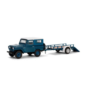 Greenlight Collectibles, 1/64 1961 Patrol Hard Top with Utility Trailer Blue White Hitch & Tow