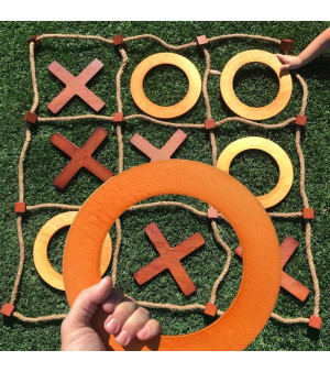 SWOOC, - Giant Wooden Tic Tac Toe Game (All Weather) | 3ft x 3ft | Big Wood X & O Pieces with Rope Game Board | Tic Tac Toe Board