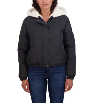 Sebby, Juniors' Faux Fur Lined Puffer Jacket with Hood
