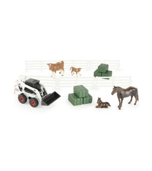 ERTL, 1/32 Bobcat Hobby Set with Skid Loader, Animals, Square Bales & Fence