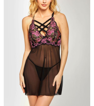 iCollection, Bella Lace and Mesh Babydoll 2pc Lingerie Set, Online Only