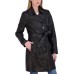 Petite Natalie Belted Leather Trench Coat