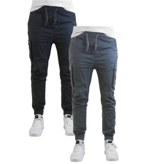 Galaxy By Harvic, Men's Cotton Stretch Twill Cargo Joggers, Pack of 2