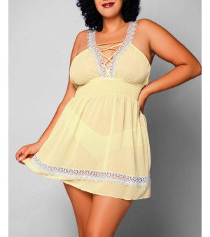 Hauty, iCollection Women's Daisy Plus Size Chiffon and Lace Chemise and Panty Set