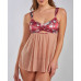 Women's Kia Mesh and Smooth Micro Floral Soft Bra Babydoll with Matching Panty, 2 Piece