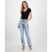 Women's Flower-Trim High Rise Tapered-Leg Mom Jeans