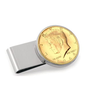 American Coin Treasures, Men's Gold-Layered JFK 1964 First Year of Issue Half Dollar Stainless Steel Coin Money Clip