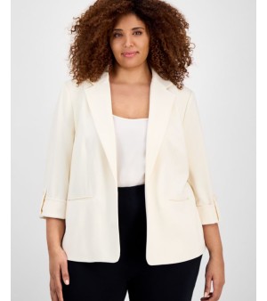 AK Anne Klein, Anne Klein Plus Size 3/4-Sleeve Open-Front Blazer