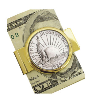 American Coin Treasures, Men's 1986 Statue of Liberty Commemorative Half Dollar Coin In Coin Money Clip Coin Jewelry