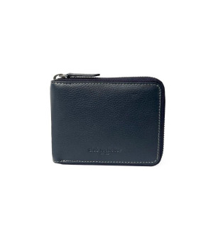 Club Rochelier, Men's Full Leather Zipper Around Wallet with Center Wing